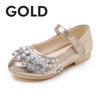 Алмаз Сияющий детская обувь для девочек вечерние дети девочки кожаной обуви балерина принцесса обувь для Детские платья для девочек Размеры 26-36 - Цвет: Золотой