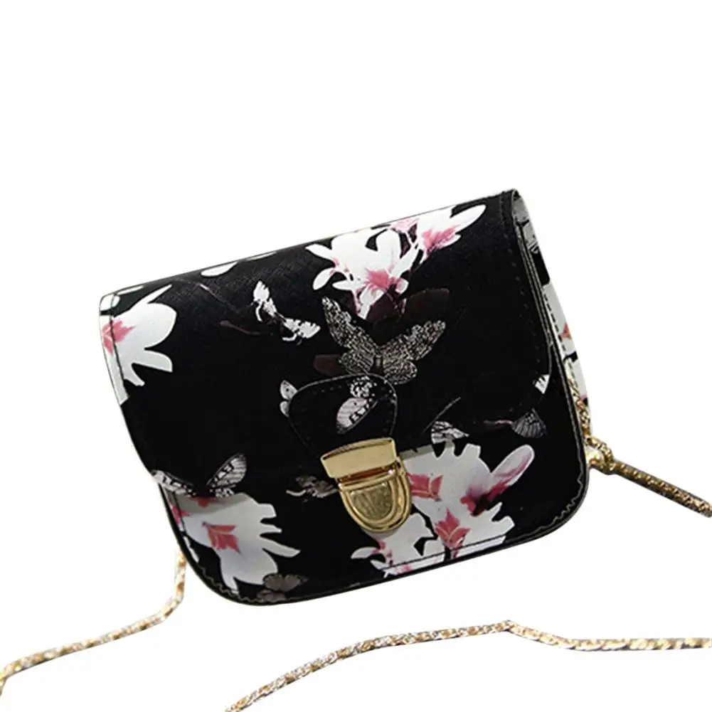 

Butterfly Pattern Pu Material Fashion Retro Handbag Flower Print Mini Small Square Bag Fashion Shoulder Diagonal Messenger Bag