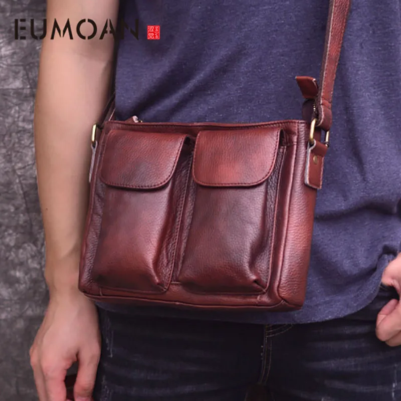 

EUMOAN Cowskin shoulder bag, Guangzhou casual head leather slant bag, cross leather fashion men's bag