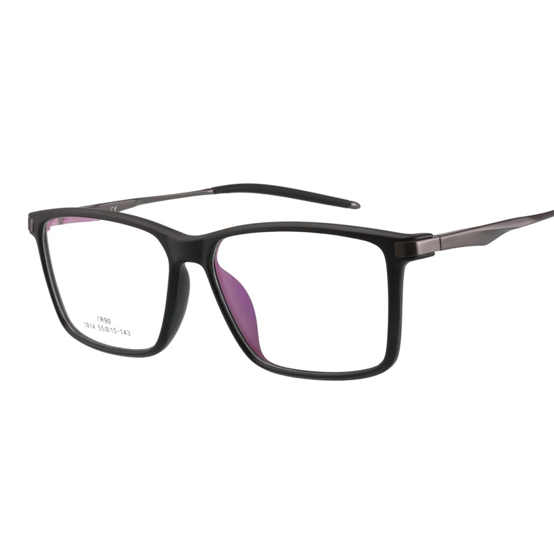TR90, оправа для очков, мужская, модная, прямоугольная, по рецепту, оптическая, компьютерная, для близорукости, для мужчин, прозрачная Оправа очков, мужские очки 1014 - Цвет оправы: Черный