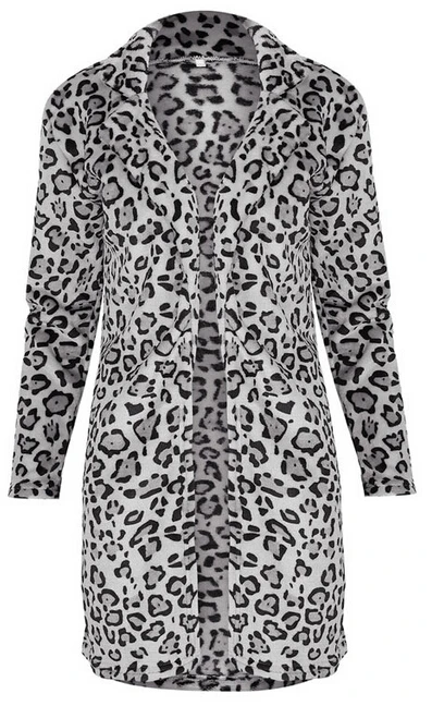 Зимнее пальто Женская куртка верхняя одежда из искусственного меха теплое флисовое пальто уличная одежда с животным принтом женский кардиган верхняя одежда с леопардовым принтом - Цвет: Серый