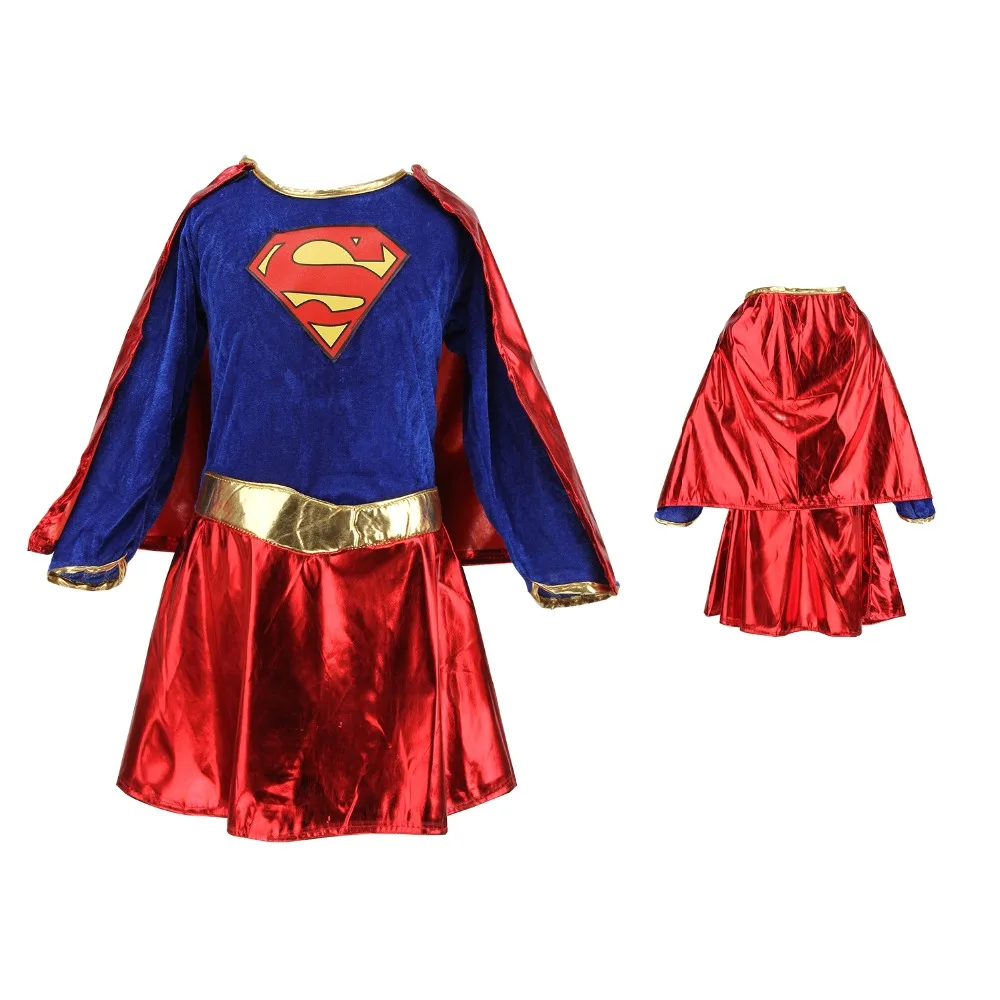 Kids Child Girls Costume Cosplay Fancy Dress Superhero Supergirl Comic