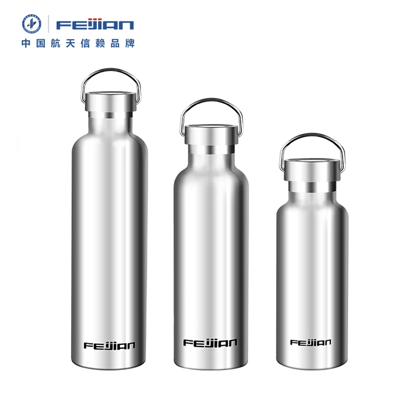 FEIJIAN Спортивная бутылка для воды из нержавеющей стали с двойными стенками с вакуумной изоляцией, стандартная Герметичная Бутылка - Цвет: Sliver
