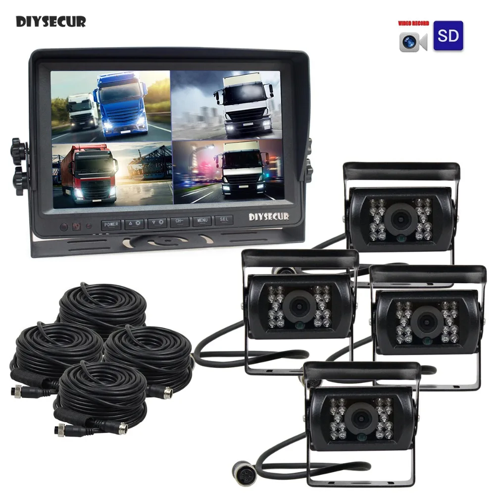 Автомобильный монитор DIYSECUR AHD 9 \ISP 4 Сплит, 1080P AHD ИК ночного видения, светодиодный, камера заднего вида, водонепроницаемая, с видеозаписью Автомобильный монитор DIYSECUR AHD 9 \ISP 4 Сплит, 1080P AHD ИК ночного видения, светодиодный, камера заднего вида, водонепроницаемая, с видеозаписью
