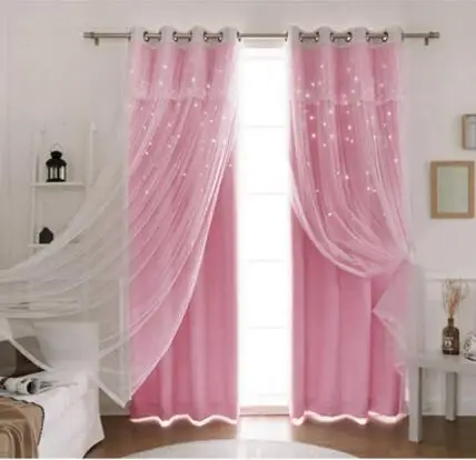 Тюль с тканевой занавеской s для гостиной спальни затемненные оконные шторы пасторальная кружевная занавеска из тюли с вышивкой Cortinas - Цвет: Pink