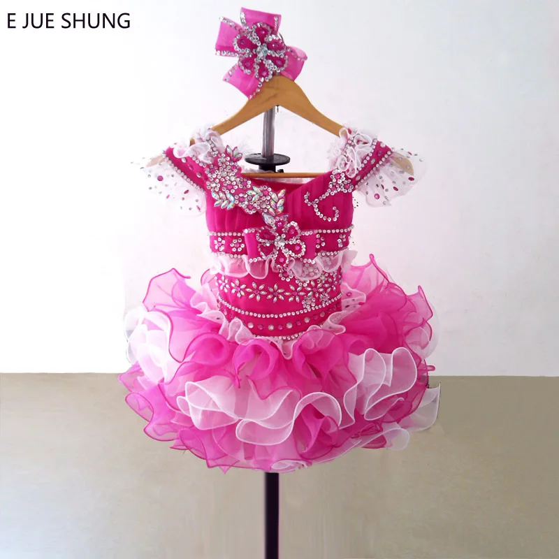 Мини-платье из органзы E JUE SHUNG Fuschia и белые платья для девочек с изображением