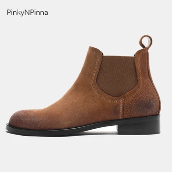

2019 winter new arrival women cowhide suede genuine leather ankle boots elastic band Chelsea low heels cowboy sandy booties