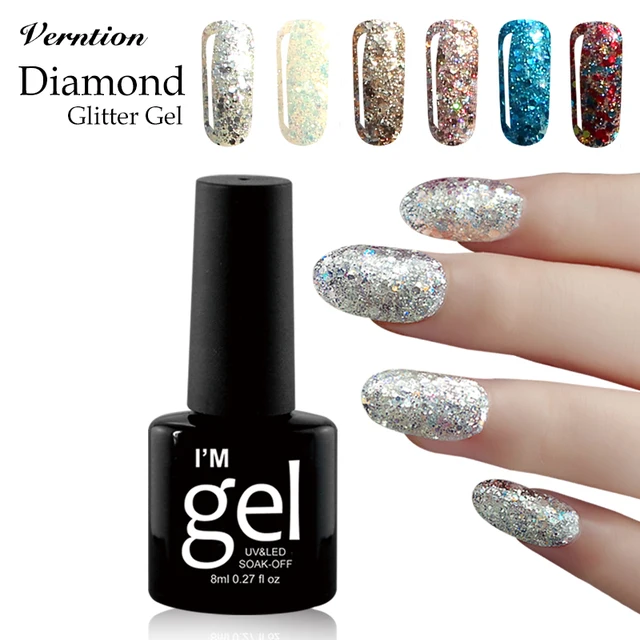 Verntion Lucky 3d Shiny Diamond Glitter Gel Nail Lacquer Long Lasting Vernis Semi Permanent Varnishes 8ml 1pcs Nail Art In Nail Gel From Beauty