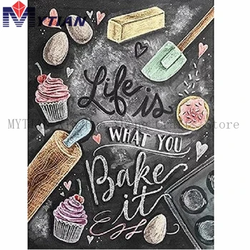 

5d Diamond Painting Full Square Round Drill Chalkboard Quote Life Is What You Bake It Kitchen Diamond Embroidery Home Decoration