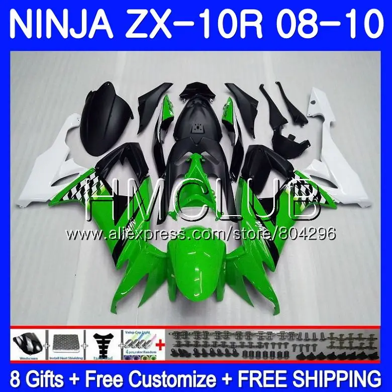 

Bodywork For KAWASAKI NINJA ZX 10 R ZX1000C ZX10R 08 09 10 40HM.13 ZX 10R ZX1000 Stock green ZX-10R 2008 2009 2010 Fairing kit