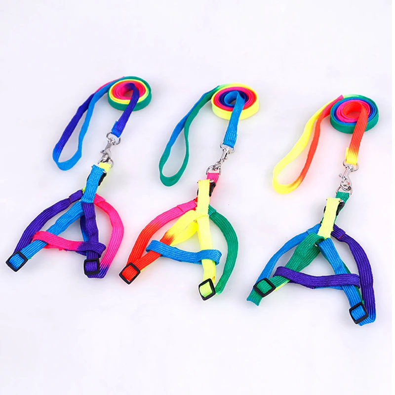 

1 pcs Colorful colors 120cm*1.0cm Size adjustable dog leash Nylon Chest back pet traction rope Basic Leashes Dog Chains