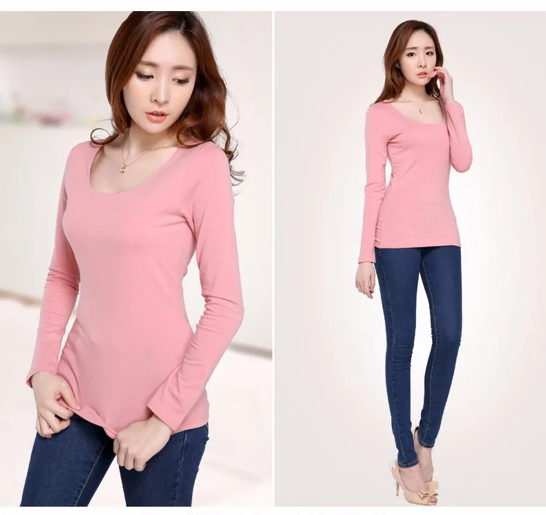 5 Colors Korean Sexy Tops Women 2016 New Spring Autumn Fashion Slim Tshirt Casual Long Sleeve T-Shirt Women Solid T Shirt A565 c