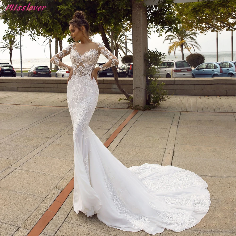

Robe de mariee sexy Illusion lace Mermaid Wedding Dresses Appliques 2019 new Bridal Gown Cathedral Train vestidos de noiva
