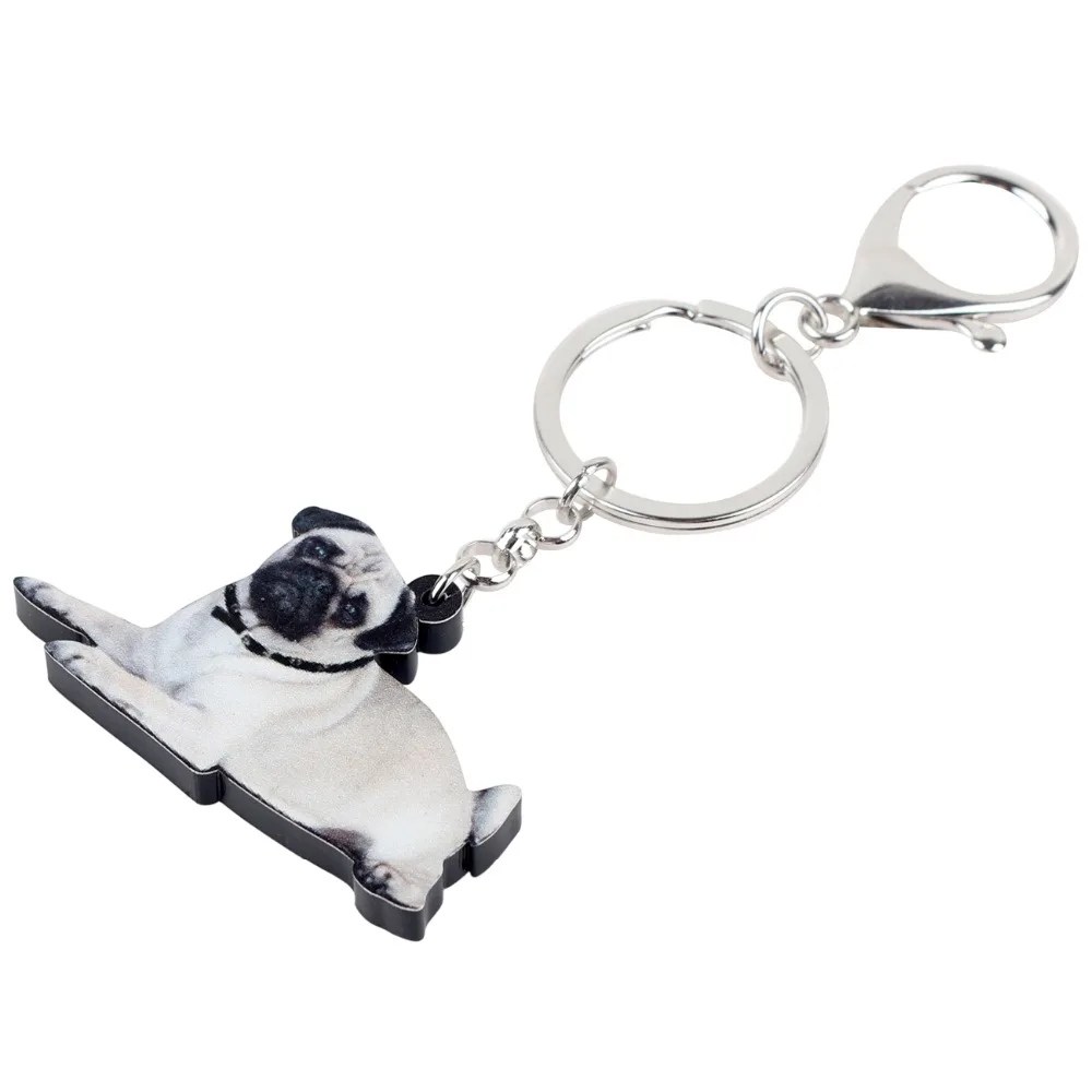 WEVENI акриловый Французский бульдог Мопс брелок для ключей кольцо милые животные ювелирные изделия для женщин девочек сумка автомобиль Дешевые Подвески