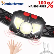6000 люмен светодиодный налобный фонарь с датчиком движения ультра яркий головной убор с жесткой головкой мощный налобный фонарь USB Перезаряжаемый водонепроницаемый фонарик