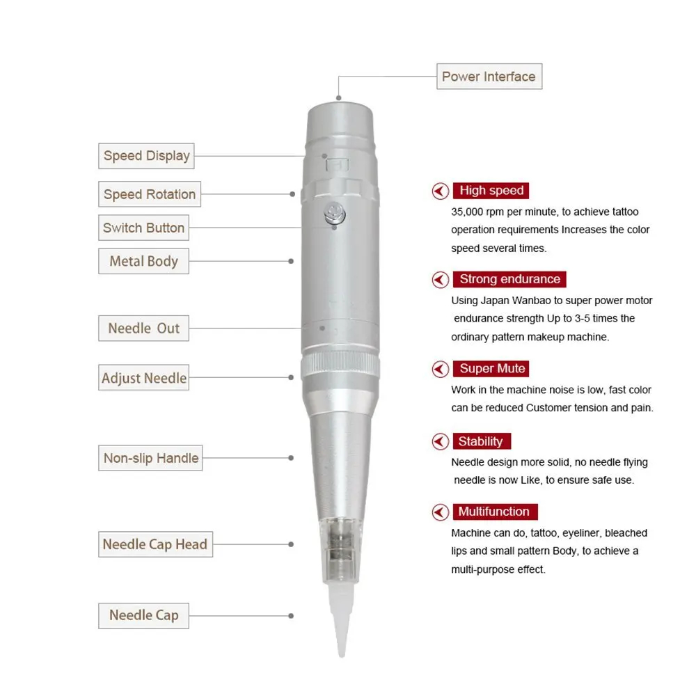  Store Promotion 35000R Import Motor Rotary Tattoo machine Permanent Makeup Pen For Eyebrows Microbl