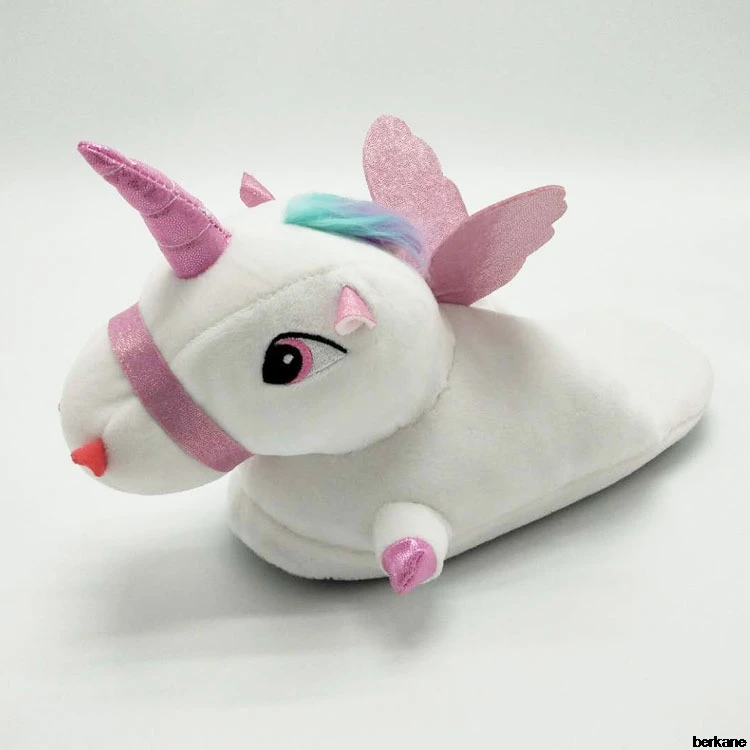 

Unicorn Slippers Licorne Led Bed White Flats Winter Warm Wing Plush 2019 Adult Cartoon Women Unisex Home Indoor Shoes Light Cute