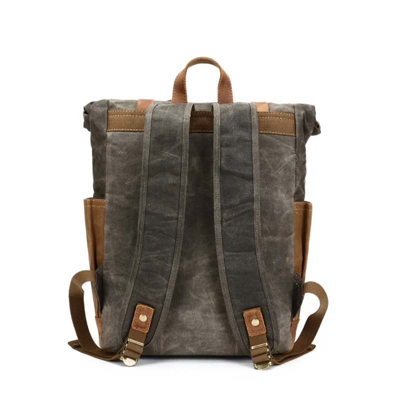  YUPINXUAN Vintage Oil Waxed Canvas Leather Backpack Large Capacity Teenager Traveling Waterproof Da