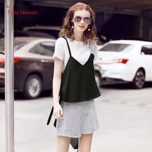 Fairy Dreams 3 Piece Set Women Costume Black Vest Tops And Striped Shorts Spring Summer Suit The Feminine 2017 White T Shirt