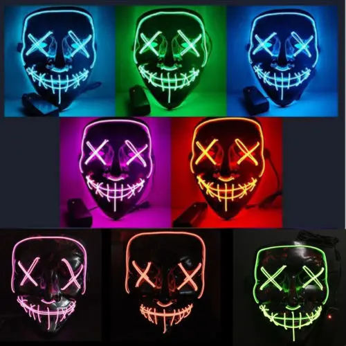 Светодиодный Хеллоуин маска полный уход за кожей лица костюм вечерние череп светильник со шнуровкой Neon Хэллоуин вечерние Косплэй маска диджея