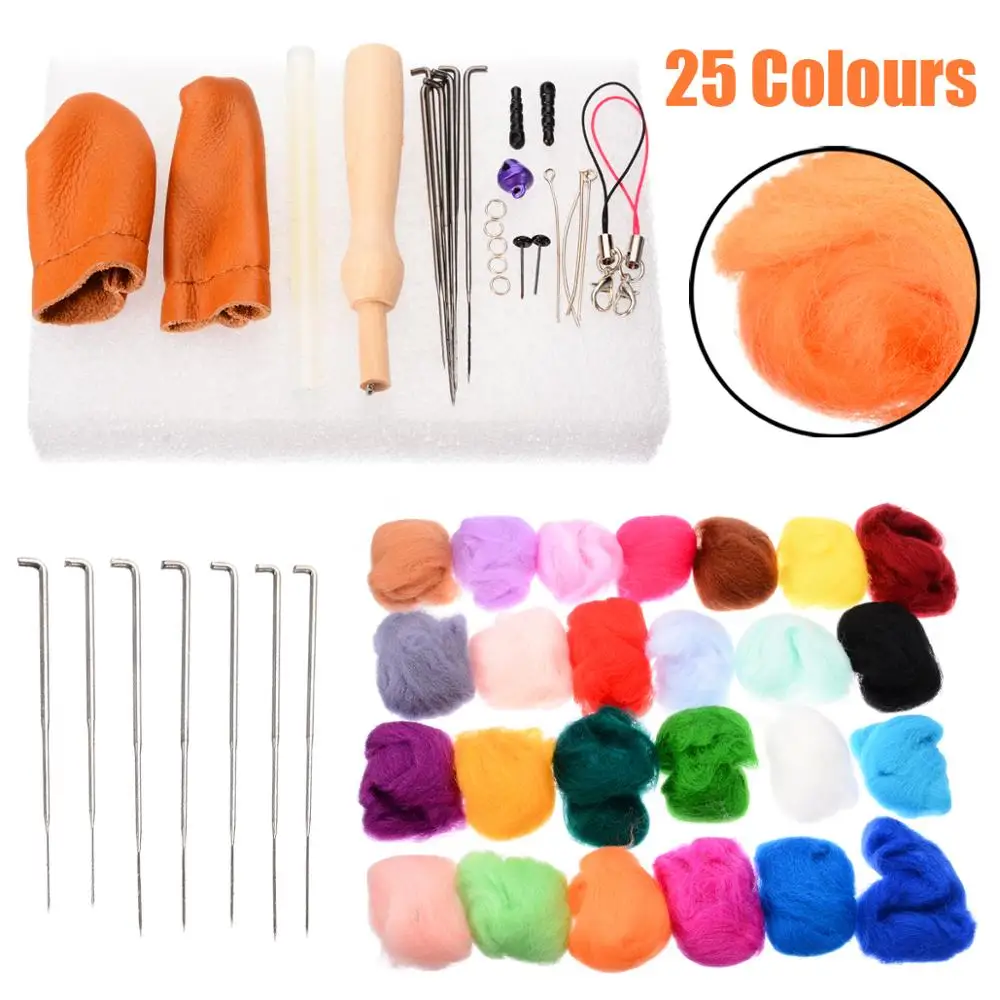 1 set 25 Colors Mixed Wool + Needle Weaving Needlework Spinning Craft