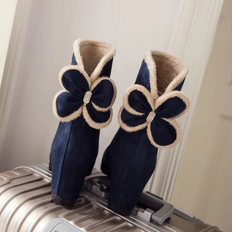 

women boots autumn winter warm flock new sexy fashion slip-on ankle snow boots black blue red high-heeled non-slip shoes