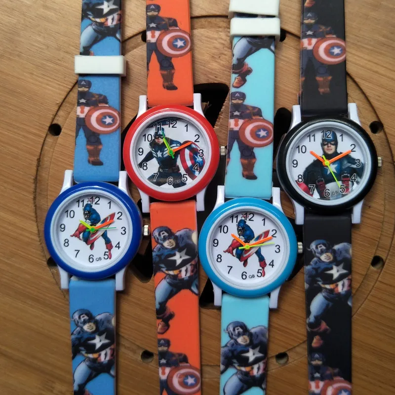 Детские часы с цветным силиконовым ремешком, браслет для мальчиков, детские часы с изображением Капитана Америки для детей, часы для девочек, рождественский подарок