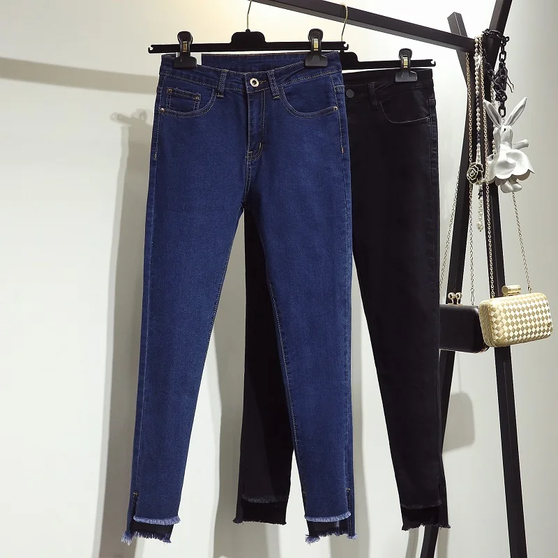 

5xl plus big size jeans panty women spring summer style autumn 2017 feminina new high waist trousers denim pants female Y0283