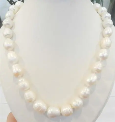 

FREE SHIPPING *****17INCHES LONG. BIG RICE SHAPE 12-13MM WHITE REAL NATURAL PEARL NECKLACE AAA