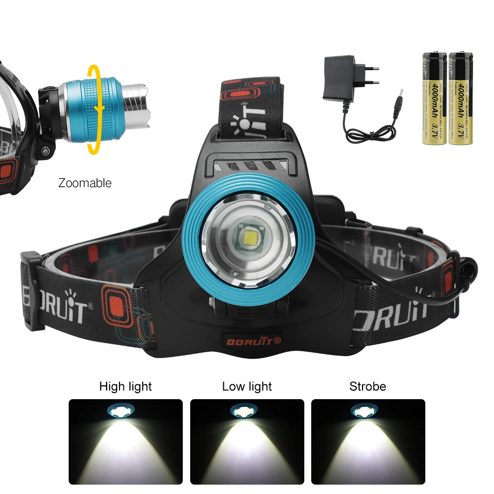 

BORUIT 2000LM T6 LED Headlight 3 Modes Zoomable Headlamp Use 18650 Battery Head Torch Waterproof Camping Hunting Flashlight