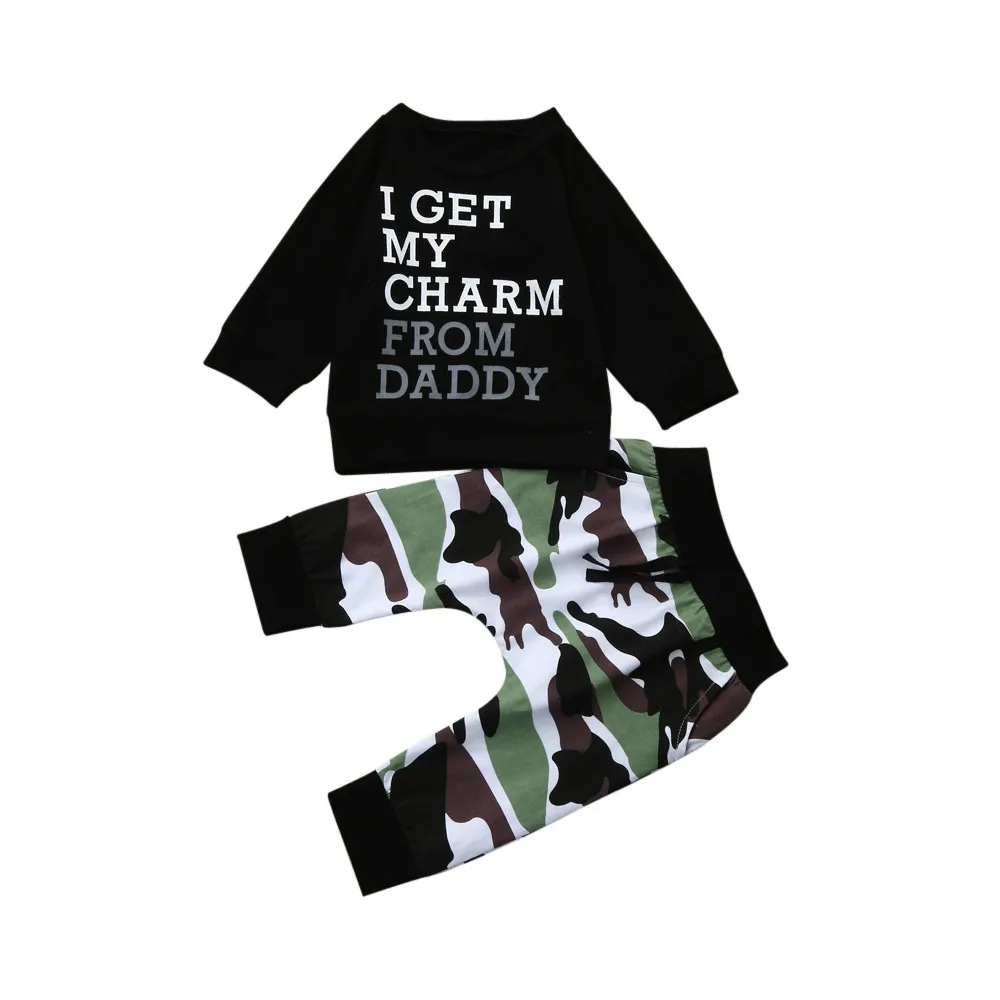 Fashion winter warm Toddler Kids Baby Boy Letter T shirt Tops+Camouflage Pants Clothes Set boys sport suits children clothing