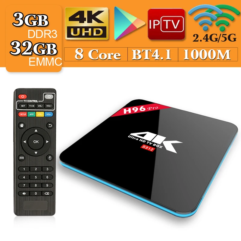 

Original H96 Pro TV Box inteligente 3 GB/32 GB Amlogic S912 Octa Core android 7.1 TV BOX 2.4g/5 GHz WiFi BT4.1 4 K Set Top Box