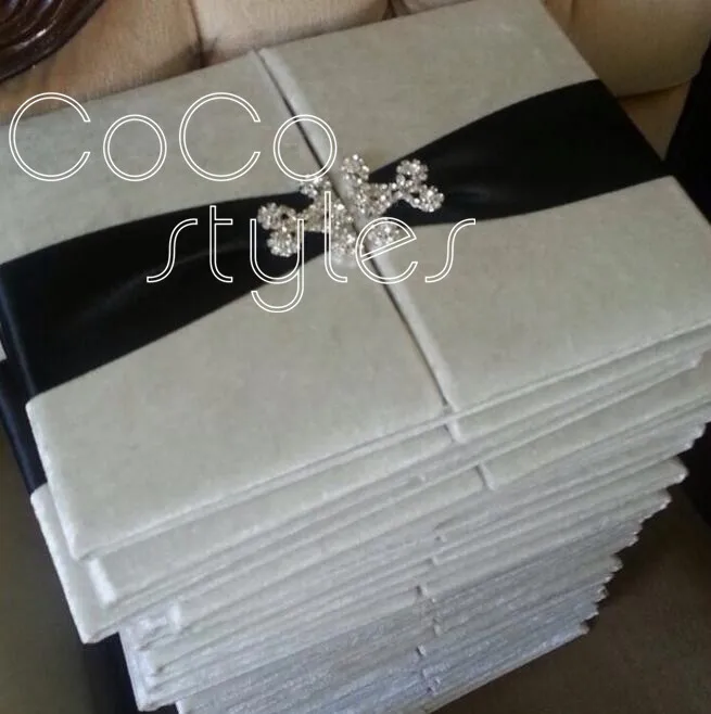  Cocostyles velvet hard cover wedding invitation card with crystal decoration handmade customized - 32865088611