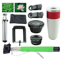 

Universal 8X Zoom Telescope+selfie stick monopod+3 in1 Clip Fish Eye Lens Wide Angle Macro Mobile+mini tripod flexible with clip