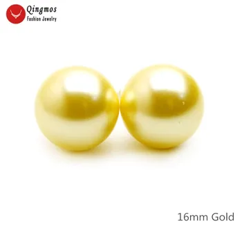 

Qingmos Trendy Gold Sea Shell Pearl Earring for Women with Big 16mm Round Sea Shell Pearl Stud Earring Jewelry Arete ear733