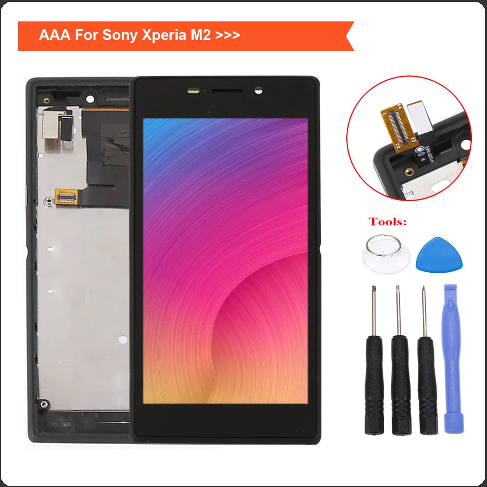 

For Sony Xperia M2 LCD S50H D2302 D2303 D2305 D2306 LCD Display Digitizer Touch Screen Frame Parts For sony m2 Display d2303 lcd