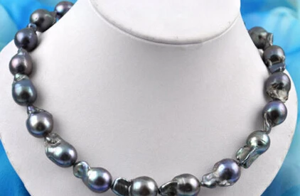 

Jewelr 006452 Rare 18inch baroque black keshi reborn pearl necklace
