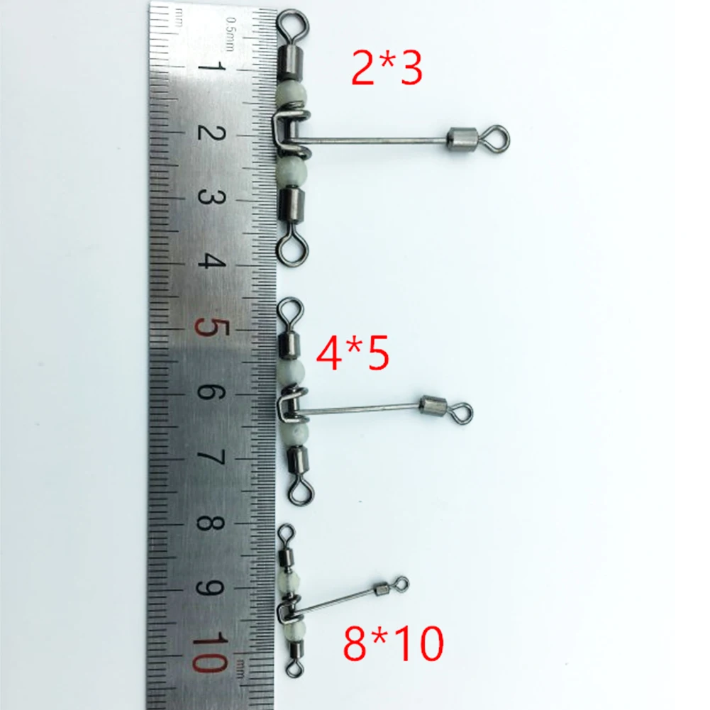 10 шт. Разъемный соединитель для рыбалки, инструмент с 3 полосами, светящийся Т-образный поперечный вертлюг с жемчужными бусинами, рыболовные Вертлюги, рыболовный крючок