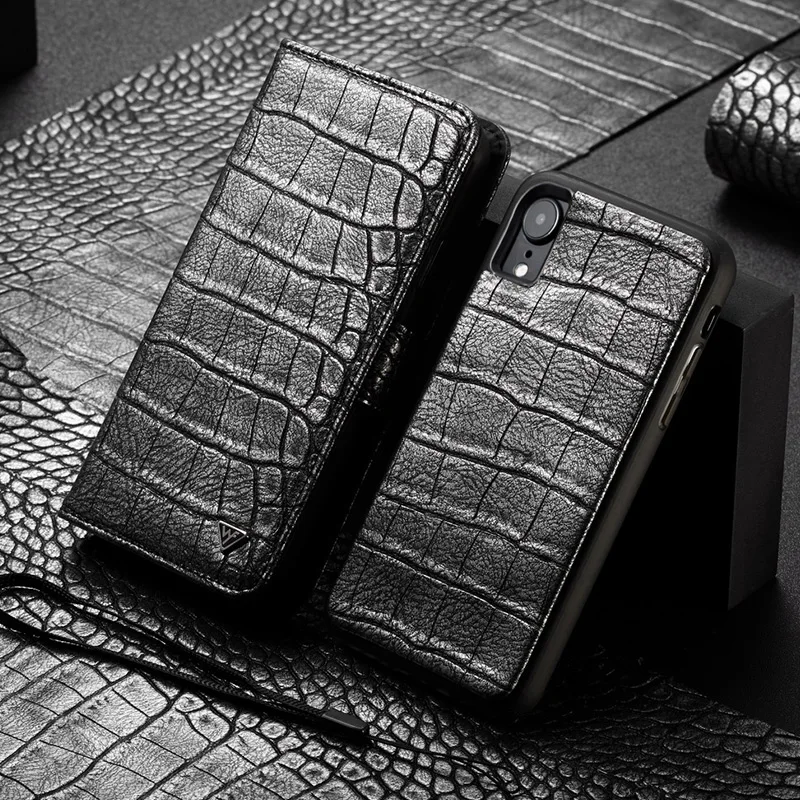 Чехол-бумажник WHATIF для Iphone Xs Max Xr X 8 7 Plus, кожаный чехол с узором «крокодиловая кожа», Отделяемый магнитной застежкой, чехол-книжка с подставкой для карт