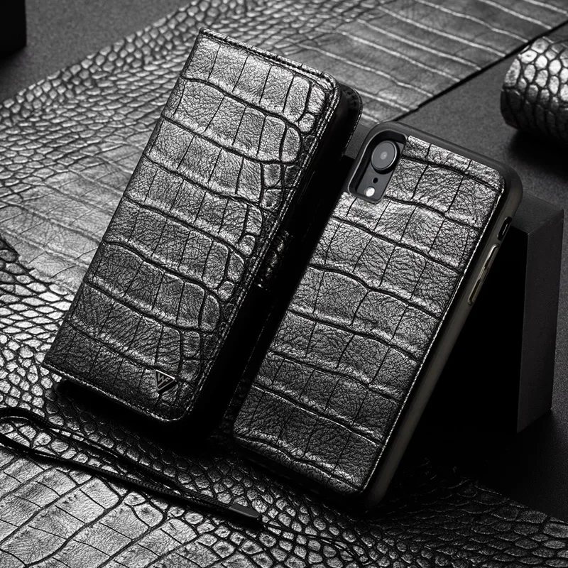 

WHATIF Wallet Case for Iphone Xs Max Xr X 8 7 Plus Leather Crocodile Pattern Separable Magnetic Flip Book Card Stand Cover Shell