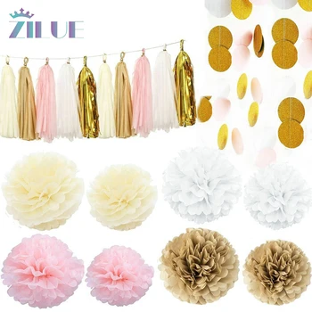 

Zilue Free Shipping Paper Flower Balls 35pcs/Set Paper Garland Paper Tassel Set Birthday Wedding Party Festival Home Decor