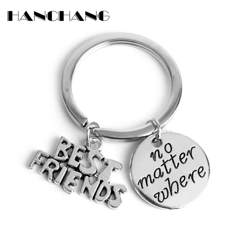 

HANCHANG Jewelry Keychain Long Distance Relationship No Matter Where Keychains Key Ring Best Friend Graduation Gift
