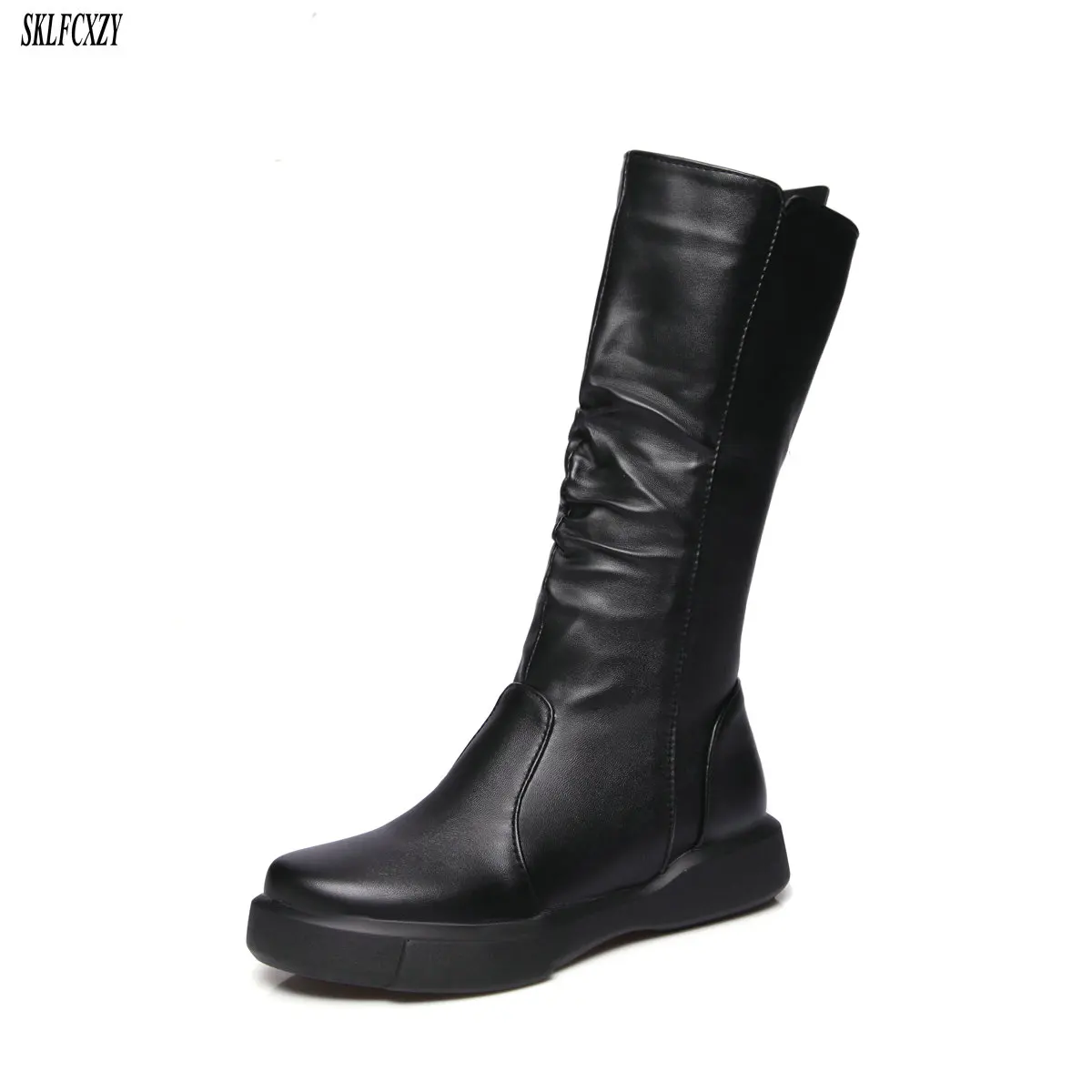 

2018 new autumn women's boots fashionable mid-tube zipper boots comfortable flat shoes size 34-43