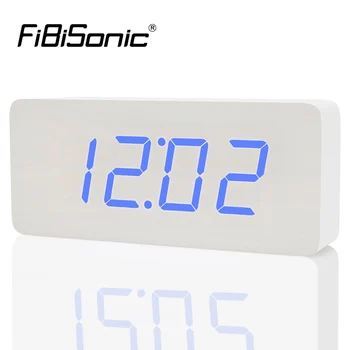 

FiBiSonic 2020 New Digital Alarm Clocks Modern Calendar Thermometer Wooden Big Numbers LED Table Clock