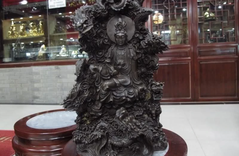 

purple bronze copper Sit five Dragon Guan yin kwan-yin Bodhisattva Buddha Statue