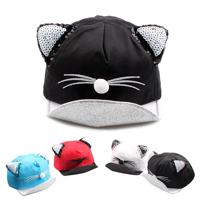 Cartoon Cat Baby Caps New Soft Cotton Baby Hat With Ears Summer Sequins Caps For Girls 2017 Summer Autumn Baby Boys Sun Hats (1)