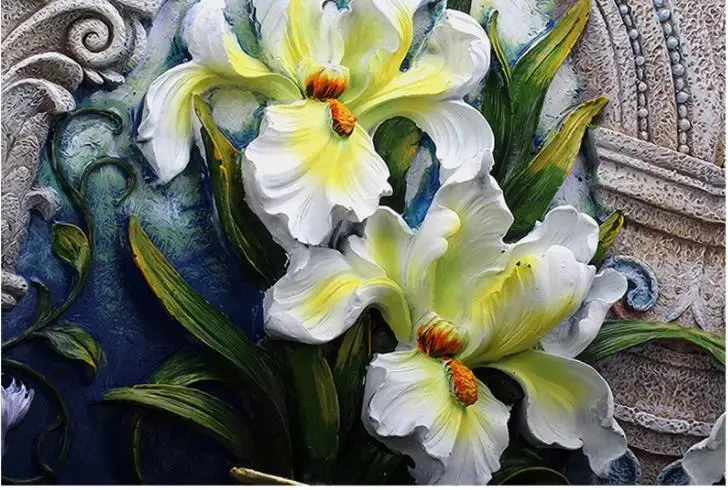 

wallpaper for walls 3 d for living room 3D Lily Flower Embossed Background Wall 3D Background Wall Floral Decorative Painting