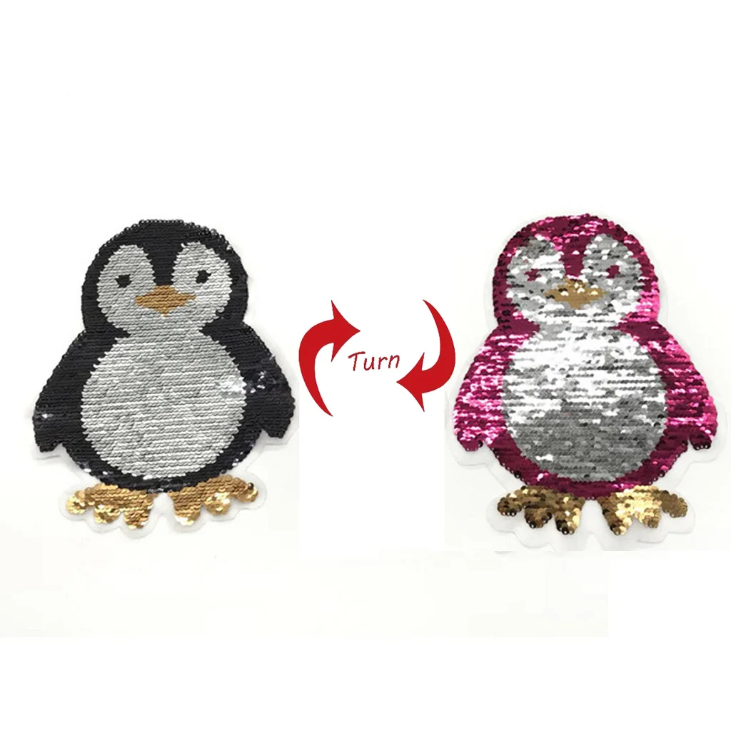 Double Side Embroidered Penguin Sew On Sequins Patch Fabric Applique Crafts