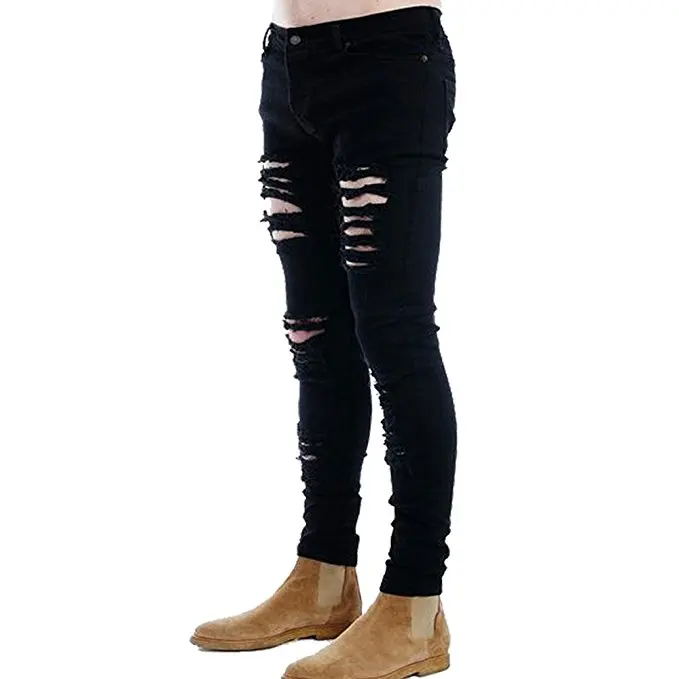 Новые модные мужские черные белые узкие джинсы Slim Fit Distressed рваные джинсы Laipelar
