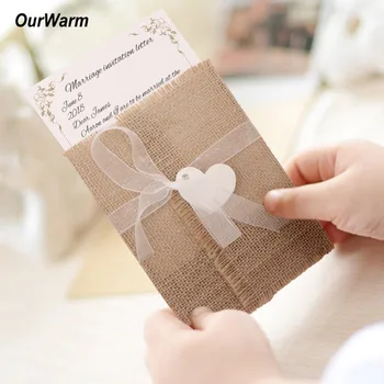 

OurWarm 10pcs Burlap Wedding Invitations with Monogram Tag Party Supplies Birthday Rustic Vintage Invitations Vintage Cards